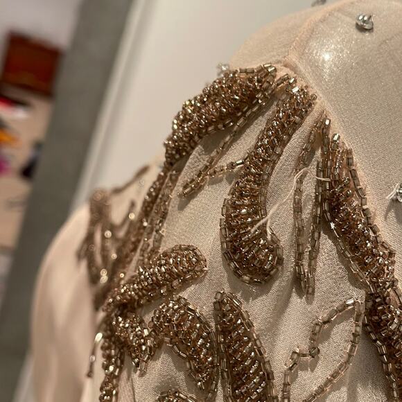 Bella Diosa Collection Vintage 90'S Maxi Dress Beige Beaded Sheer Accent Size 12 - Picture 11 of 16